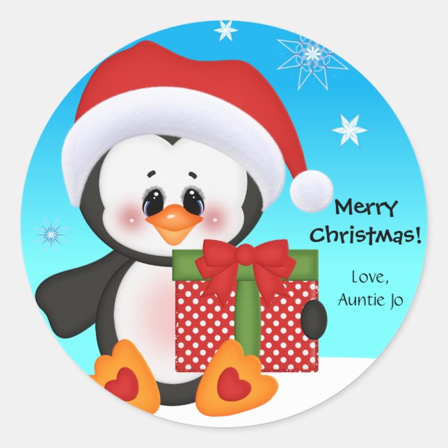 Cute Penguin Christmas Gift Sticker (Front)