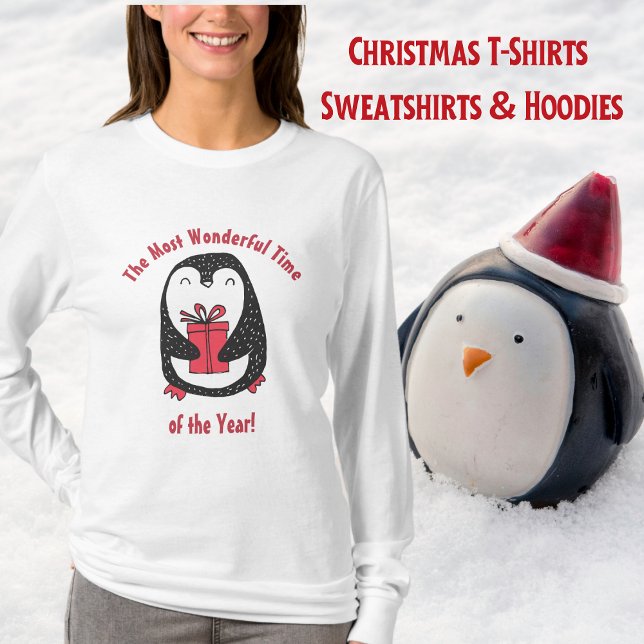 Cute Penguin Christmas Gift T-Shirt (Penguin, Christmas Gift, Cute, Ladies T-Shirt)