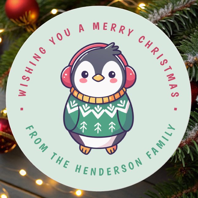 Cute Penguin Christmas Holiday Winter Classic Round Sticker (Creator Uploaded)