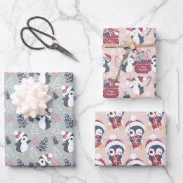 Cute Penguin Christmas Holiday Wrapping Paper Sheets