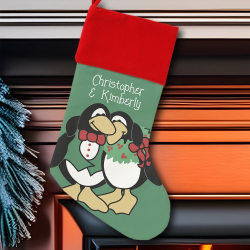 Cute Penguin Christmas Illustration Winter Couple Christmas Stocking