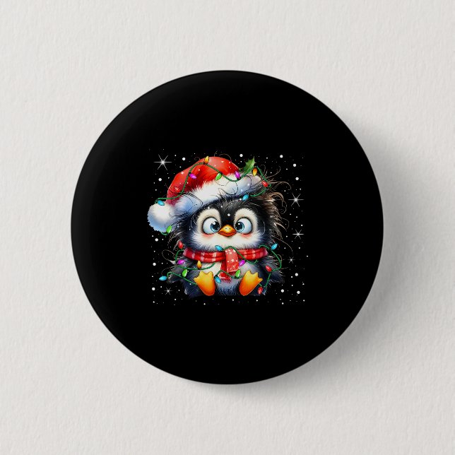 Cute Penguin Christmas Lights Penguins Lover Girls Button (Front)