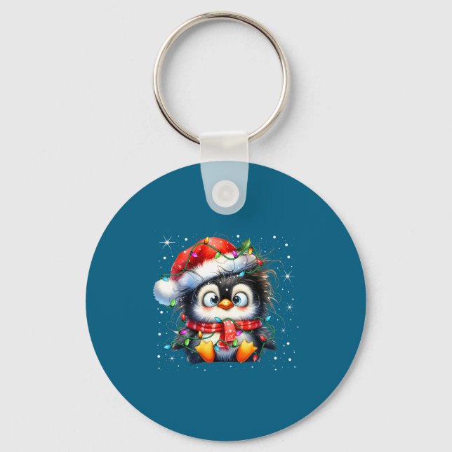 Cute Penguin Christmas Lights Penguins Lover Girls Keychain (Front)