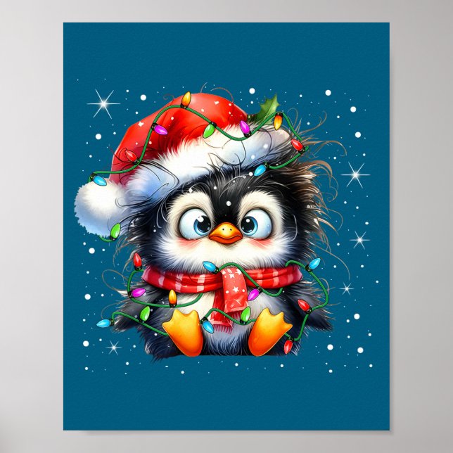 Cute Penguin Christmas Lights Penguins Lover Girls Poster (Front)