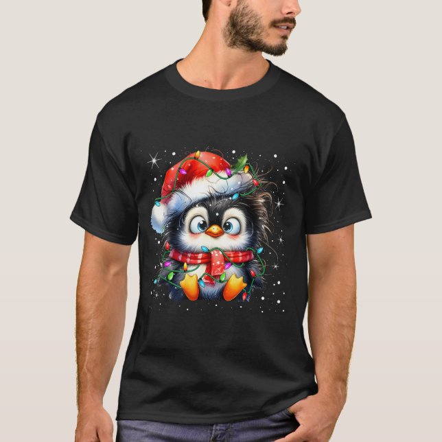 Cute Penguin Christmas Lights Penguins Lover Girls T-Shirt (Front)