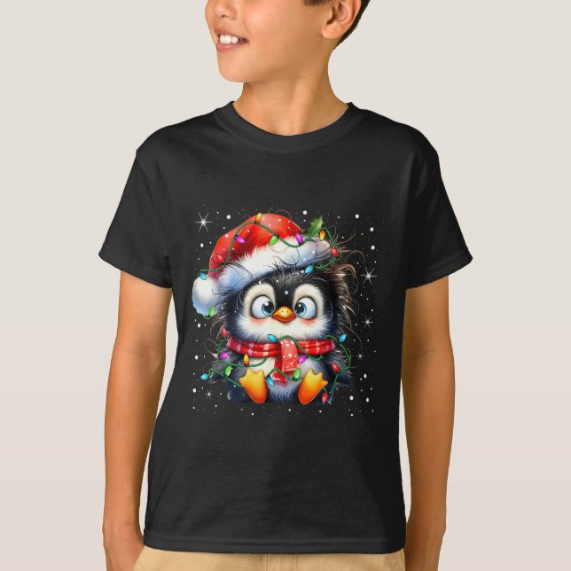 Cute Penguin Christmas Lights Penguins Lover Girls T-Shirt (Front)