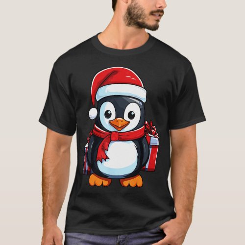 Cute Penguin Christmas Lights Santa Hat Xmas Pajam T_Shirt