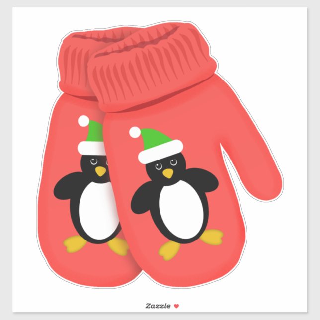 Cute Penguin | Christmas Mittens | Large Sticker (Sheet)