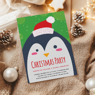 Cute Penguin Christmas Party Invitation