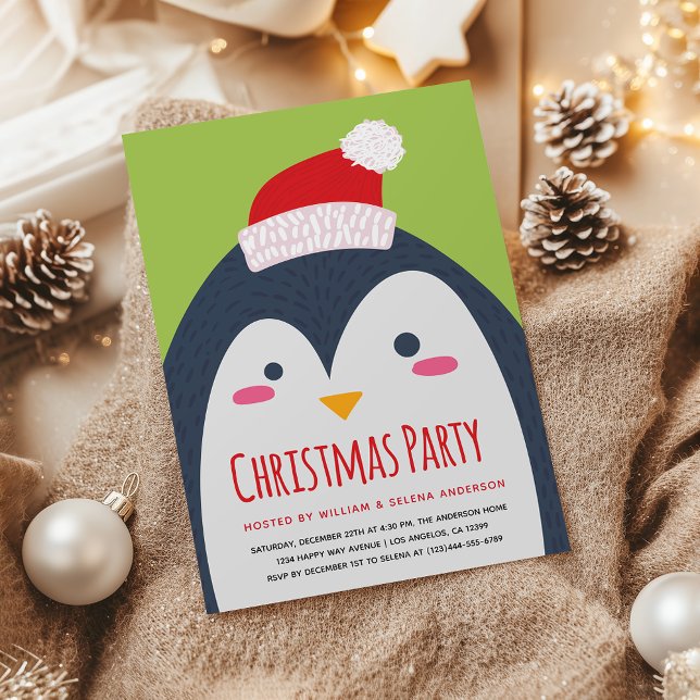 Cute Penguin Christmas Party Invitation (Creator Uploaded)