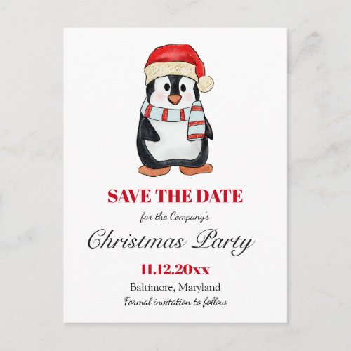 Cute Penguin  Christmas Party Save The Date  Announcement Postcard