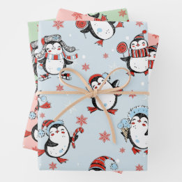 Cute Penguin Christmas Pattern Wrapping Paper Sheets