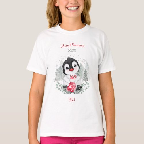 Cute Penguin Christmas Personalized T_Shirt