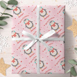 Cute Penguin Christmas Pink Snow Personalized Wrapping Paper<br><div class="desc">This cute Christmas wrapping paper features a penguin snow and stars design. Personalize it with a name.</div>