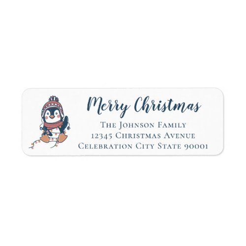 Cute Penguin Christmas Script Label