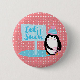 Cute Penguin Christmas Snowflakes Button