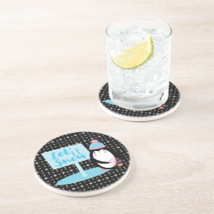 Cute Penguin Christmas Snowflakes Coaster