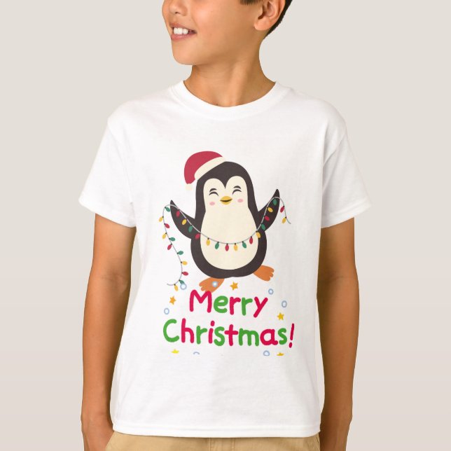 Cute Penguin Christmas T-Shirt (Front)