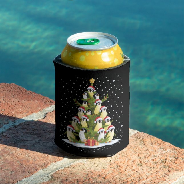 Cute Penguin Christmas Tree Funny Holiday Can Cooler (In Situ Pool)