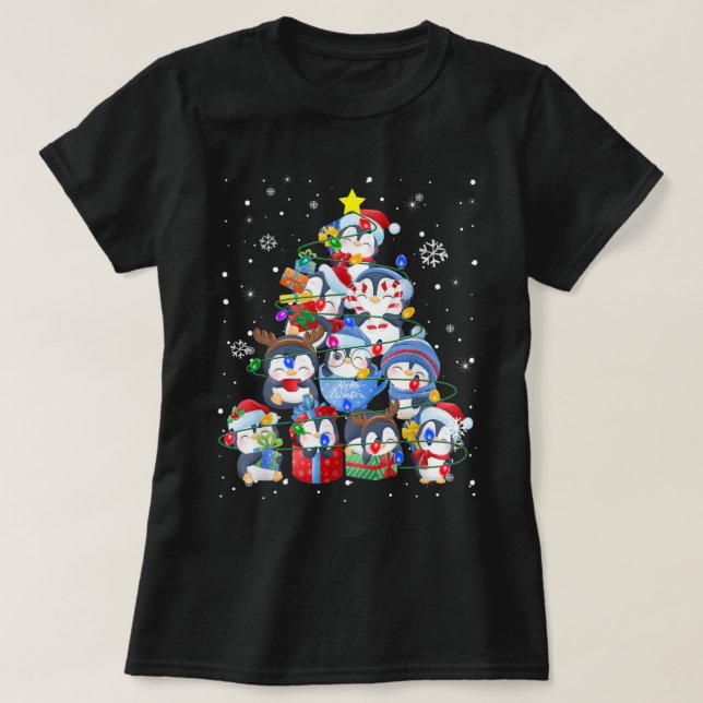 Cute Penguin Christmas Tree Gift Decor Xmas Tree T-Shirt (Design Front)