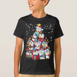 Cute Penguin Christmas Tree Lights Gift Decor Xmas T-Shirt