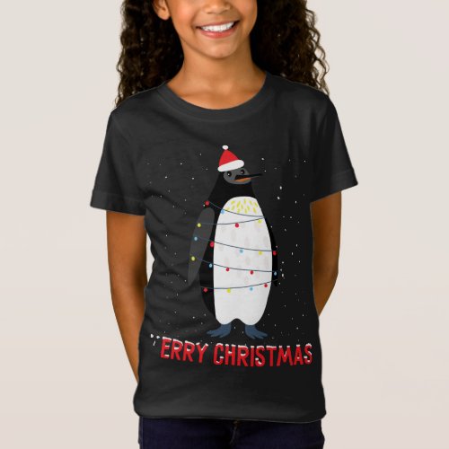 Cute penguin Christmas Tree Lights T_Shirt