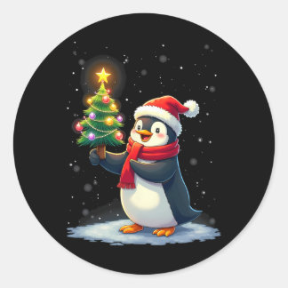 Cute Penguin Christmas Tree Pajama Girls Boys Funn Classic Round Sticker