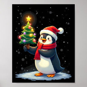 Cute Penguin Christmas Tree Pajama Girls Boys Funn Poster