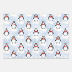 Cute Penguin Christmas Wrapping Paper Sheets