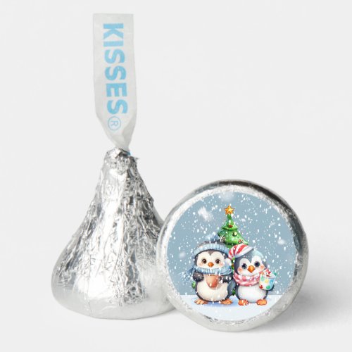 Cute Penguin Couple By Christmas Tree Hersheys Kisses