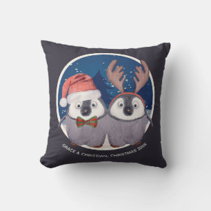Cute Penguin Couple Christmas Throw Pillow