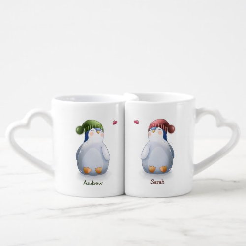 Cute Penguin Couple Him Her Customizable Mug Set