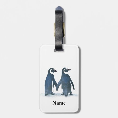 Cute Penguin Couple Holding Hands Luggage Tag