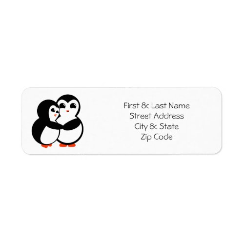 Cute Penguin Couple Hugging Label