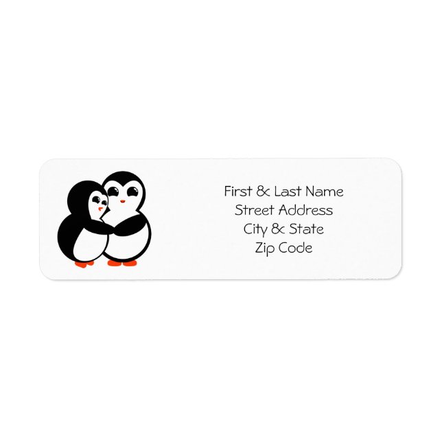 Cute Penguin Couple Hugging Label (Front)