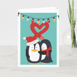 Cute Penguin Couple Personalized Christmas Holiday Card