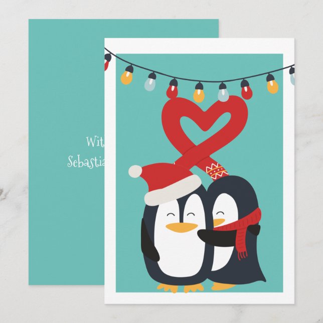 Cute Penguin Couple Personalized Christmas Holiday Card (Front/Back)