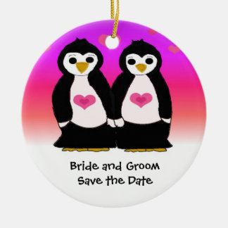 Cute Penguin Couple Save the Date Ceramic Ornament