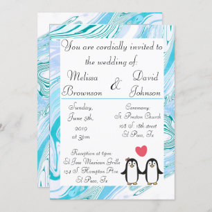 Cute Penguin Couple Wedding Invitation