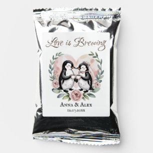 Cute Penguin Couple Wedding Love Is Brewing Coffee Drink Mix