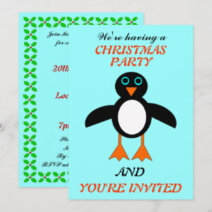 Cute Penguin Custom Christmas Party Invites