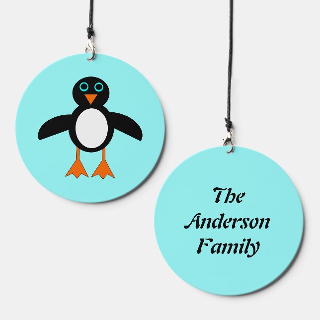 Cute Penguin Custom Family Name Wind Chime (Front & Back)