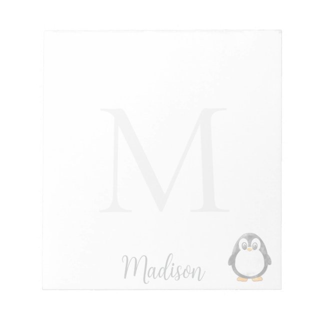 Cute Penguin Custom Name Initial  Notepad (Front)