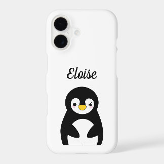 Cute penguin custom name iPhone 17 case