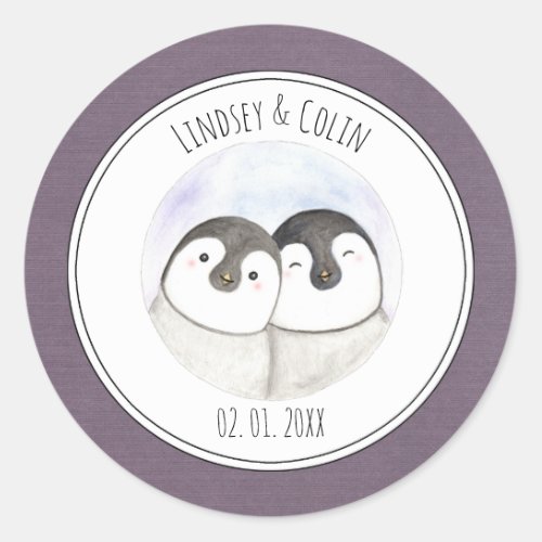 Cute Penguin custom Wedding Invitation Favor Gift  Classic Round Sticker