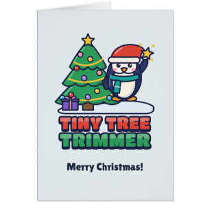 Cute Penguin Decorating Christmas Tree Holiday Cards