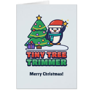 Cute Penguin Decorating Christmas Tree Holiday Cards