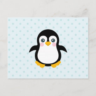 Cute Penguin Design Blue Polka Dot Background Postcard