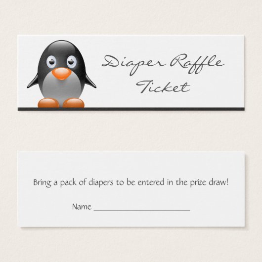 Cute Penguin Diaper Raffle Ticket - Skinny Card (Front & Back)