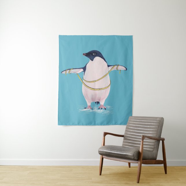 Cute Penguin Dieting Blue Tapestry (In Situ)